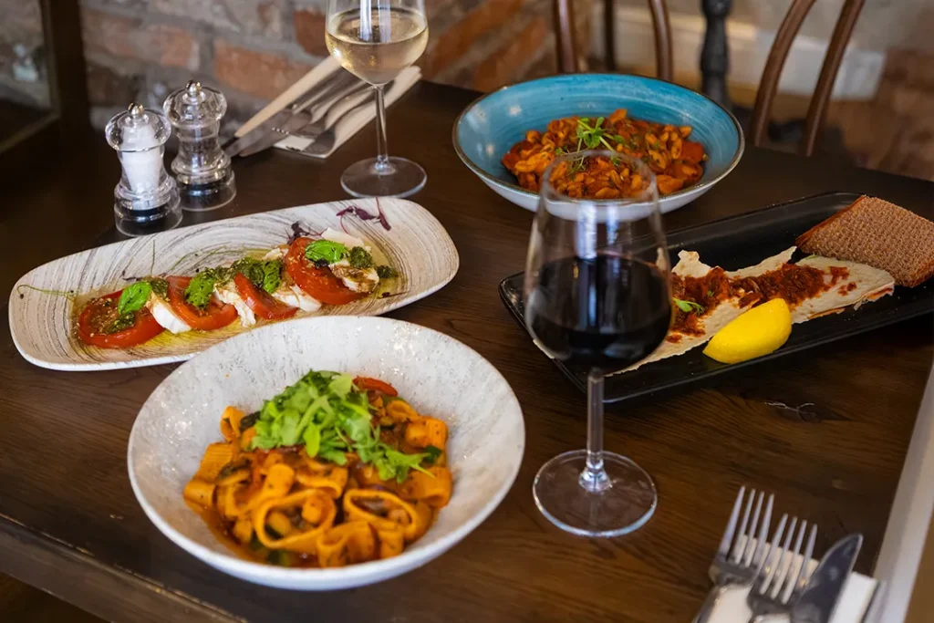 Selection of authentic Italian dishes and Italian wines served at Little Italy restaurant in York