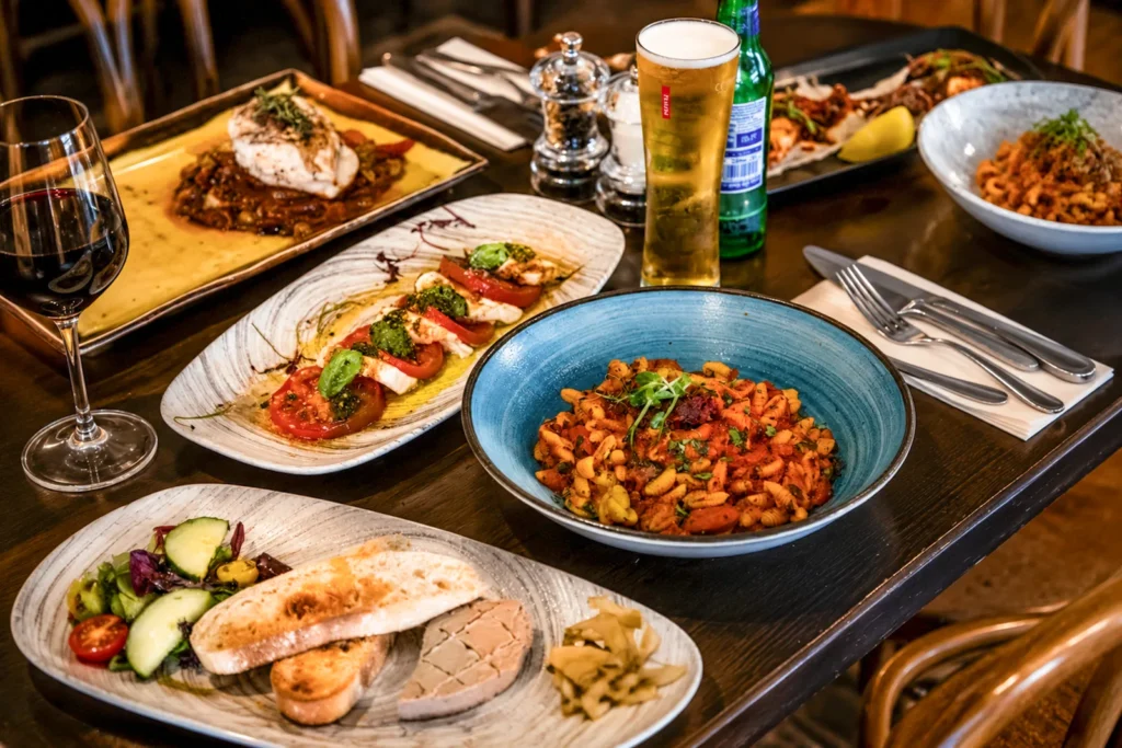 Selection of authentic Italian dishes, wine and Italian beer served at Little Italy in York