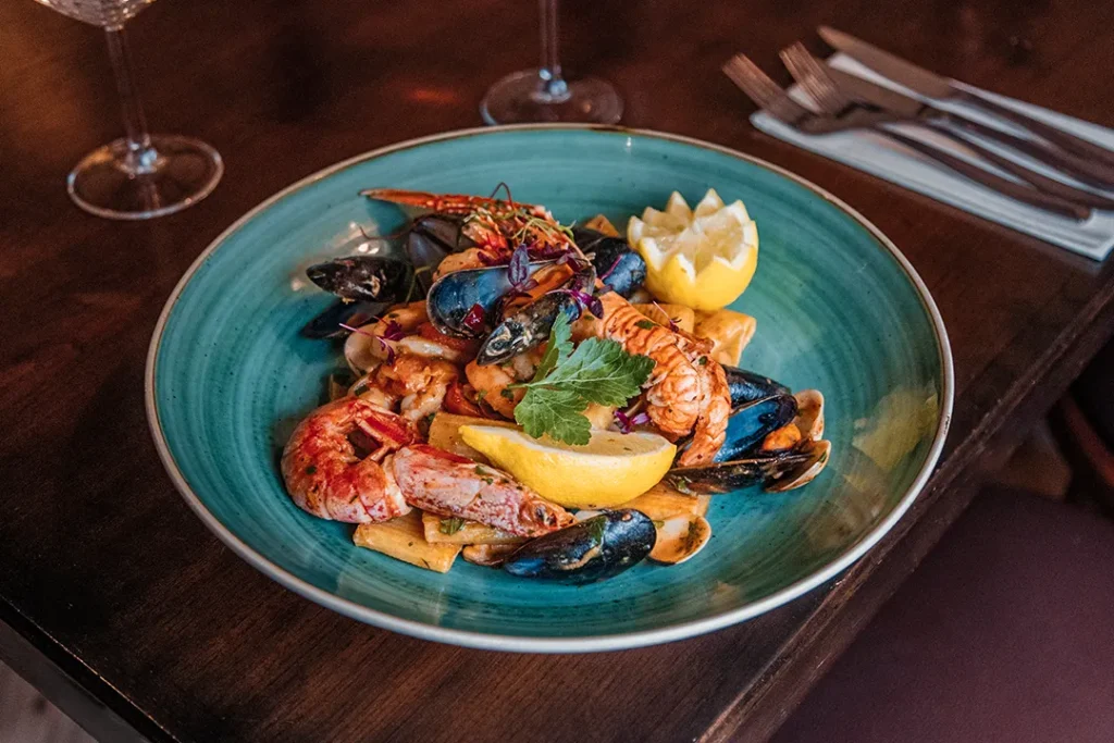 Authentic Italian seafood pasta with langoustines, mussels and clams served at Little Italy York