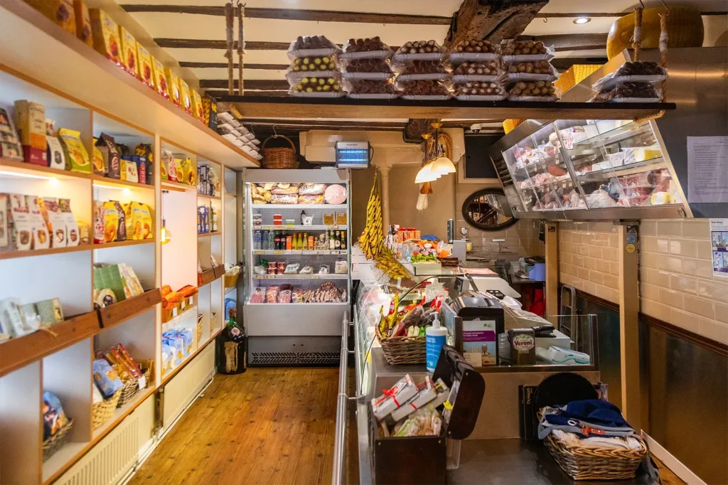 Interior of Little Italy Italian delicatessen with imported groceries and fresh Italian produce in York
