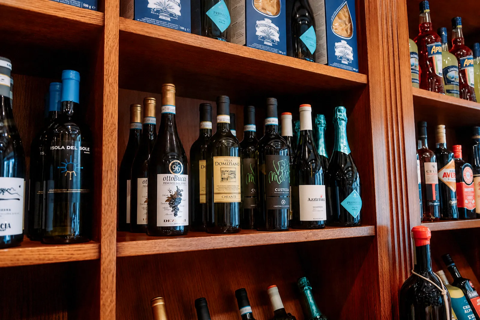 Selection of authentic Italian red, white and sparkling wines displayed at Little Italy in York