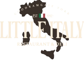 Official Little Italy Restaurant & Deli logo featuring the outline of Italy